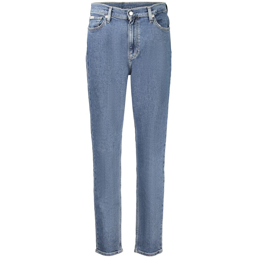 Blue Cotton Women JeansUnleash your effortless chic with these Calvin Klein Mom Jeans, a fashion staple with a sustainable twist. Flaunting a classic five-pocket design and the iconic CK logo, these jeans are tailored from a blend that champions eco-consc