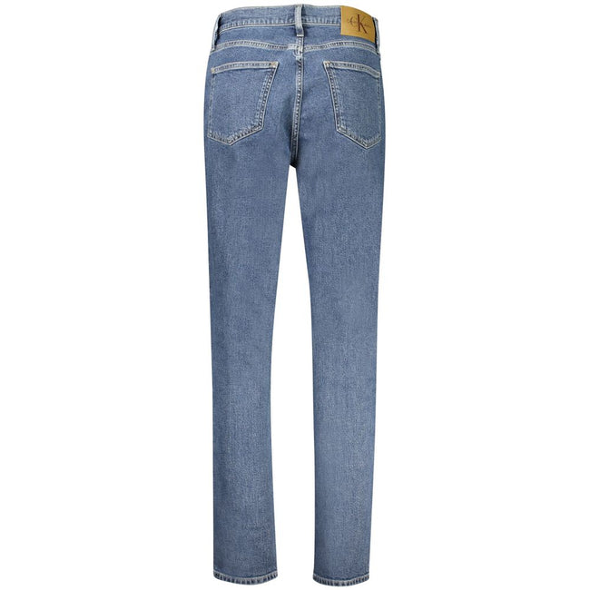 Blue Cotton Women JeansUnleash your effortless chic with these Calvin Klein Mom Jeans, a fashion staple with a sustainable twist. Flaunting a classic five-pocket design and the iconic CK logo, these jeans are tailored from a blend that champions eco-consc