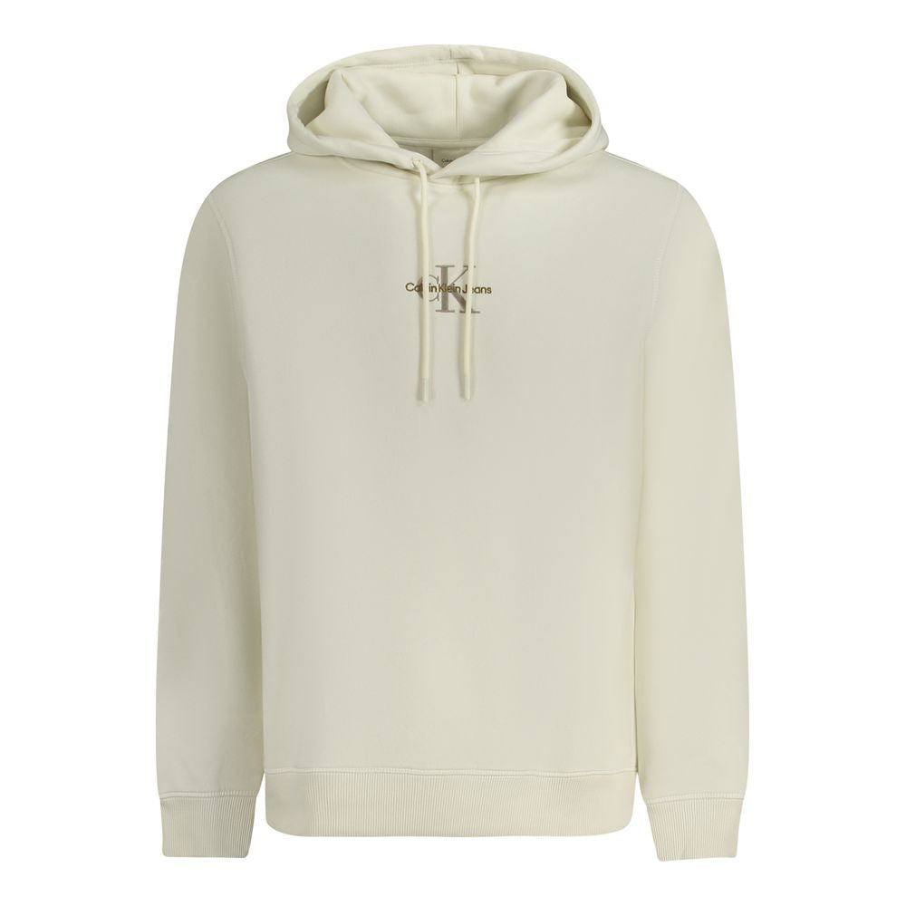 White Cotton Men SweaterElevate your comfort game with this upscale Calvin Klein hoodie. Featuring intricate embroidery that sets you apart, this white sweatshirt is crafted with 20% recycled cotton, aligning luxury with sustainability. Perfect for those