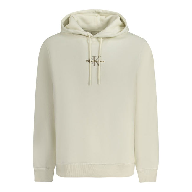 White Cotton Men SweaterElevate your comfort game with this upscale Calvin Klein hoodie. Featuring intricate embroidery that sets you apart, this white sweatshirt is crafted with 20% recycled cotton, aligning luxury with sustainability. Perfect for those