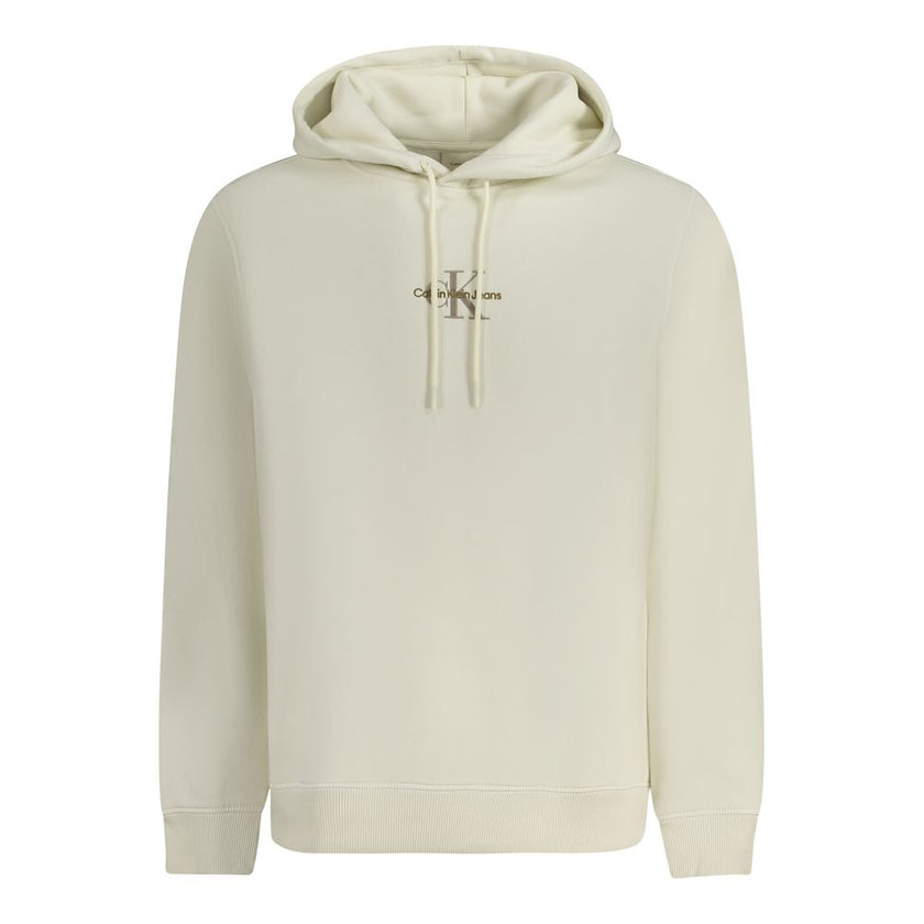 White Cotton Men SweaterElevate your comfort game with this upscale Calvin Klein hoodie. Featuring intricate embroidery that sets you apart, this white sweatshirt is crafted with 20% recycled cotton, aligning luxury with sustainability. Perfect for those