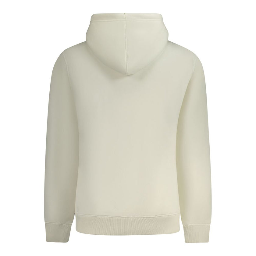 White Cotton Men SweaterElevate your comfort game with this upscale Calvin Klein hoodie. Featuring intricate embroidery that sets you apart, this white sweatshirt is crafted with 20% recycled cotton, aligning luxury with sustainability. Perfect for those