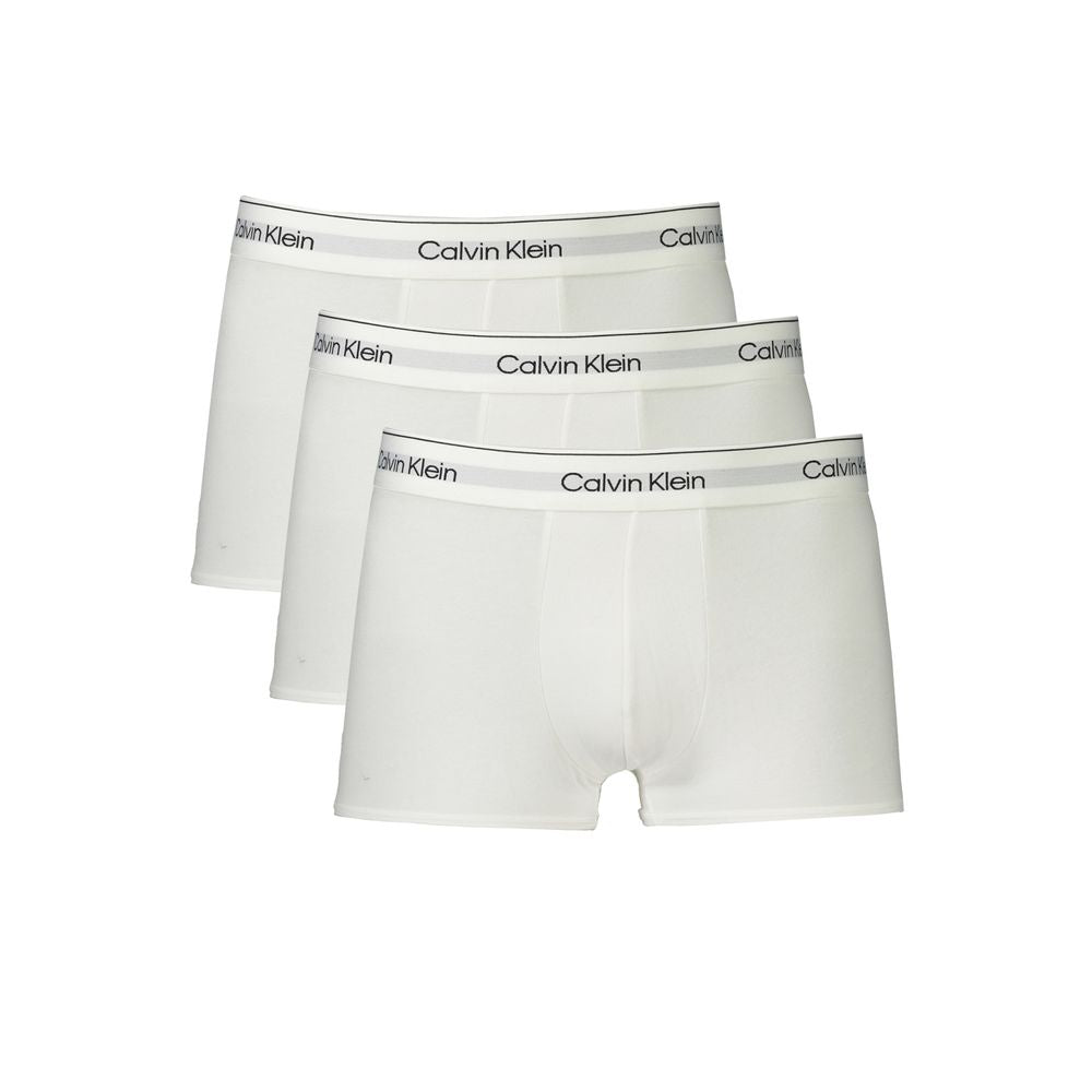White Cotton Men Boxer ShortStep into the epitome of comfort and style with these sleek Calvin Klein low waist boxer shorts. Crafted with an eye for sustainable luxury, this tri-pack features the iconic branded elastic waistband, ensuring a snug fit and u