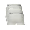 White Cotton Men Boxer ShortStep into the epitome of comfort and style with these sleek Calvin Klein low waist boxer shorts. Crafted with an eye for sustainable luxury, this tri-pack features the iconic branded elastic waistband, ensuring a snug fit and u