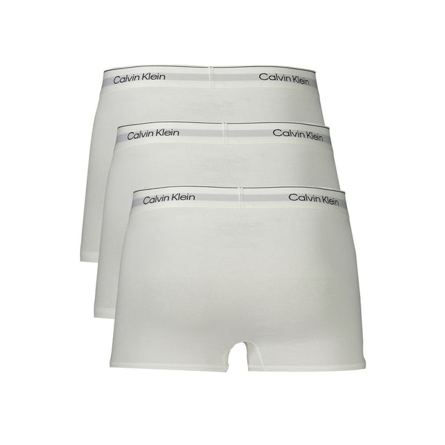White Cotton Men Boxer ShortStep into the epitome of comfort and style with these sleek Calvin Klein low waist boxer shorts. Crafted with an eye for sustainable luxury, this tri-pack features the iconic branded elastic waistband, ensuring a snug fit and u