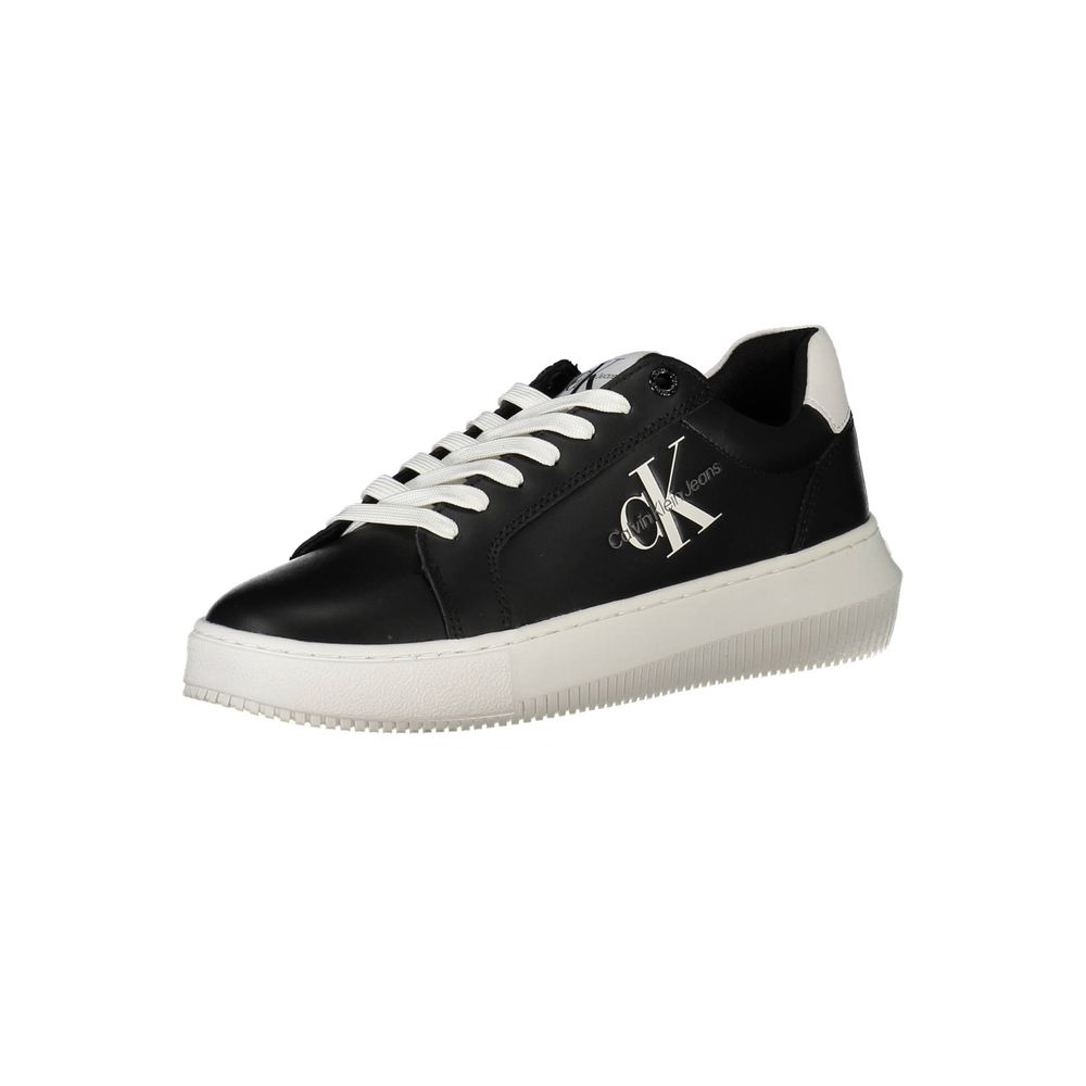 Black Polyester Women SneakerStep into the urban jungle with flair in these Calvin Klein sneakers. Crafted for the daring fashionista, they blend bold design with sustainability. Featuring a dynamic mix of contrasting details and the iconic logo print, th