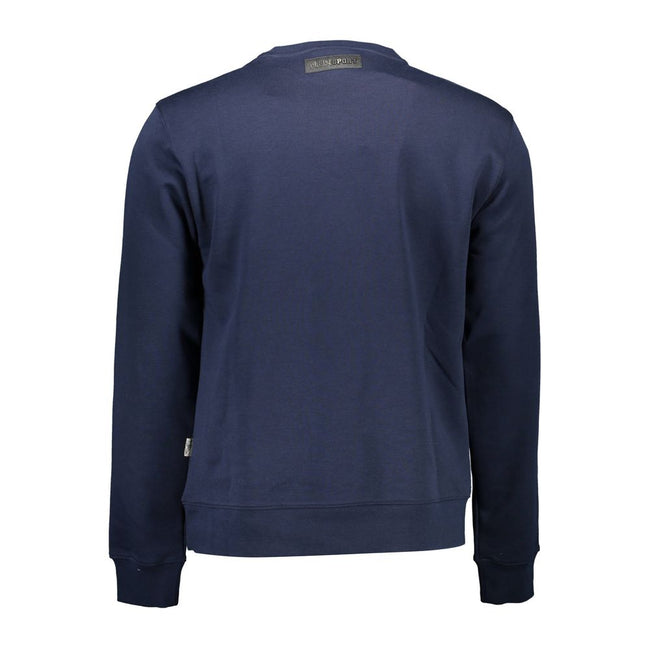 Blue Cotton Men SweaterDive into the bold opulence of Plein Sport with this standout blue sweatshirt. Embrace the edgy vibe with long sleeves, a snug crew neck, and contrasting details that demand attention. Crafted with a blend of cotton and polyester fo