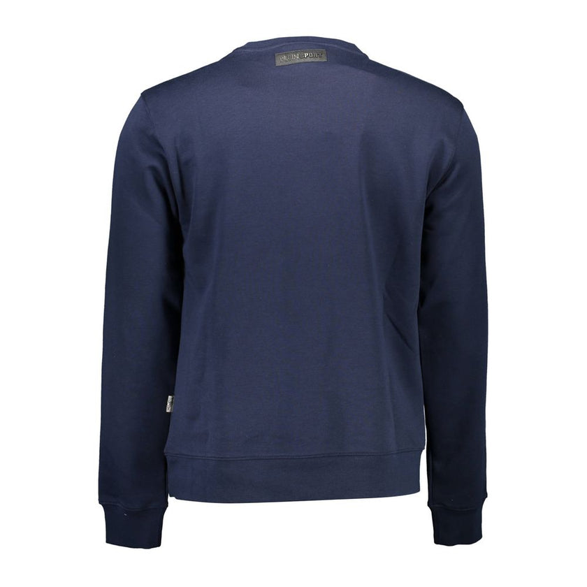 Blue Cotton Men SweaterDive into the bold opulence of Plein Sport with this standout blue sweatshirt. Embrace the edgy vibe with long sleeves, a snug crew neck, and contrasting details that demand attention. Crafted with a blend of cotton and polyester fo