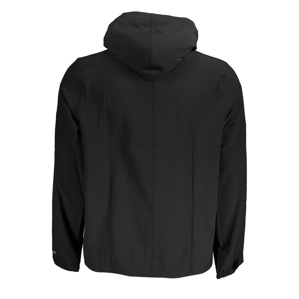 Black Polyester Men's Sport JacketElevate your active wardrobe with the sleek sophistication of Calvin Klein’s Sports Jacket. Tailored for the modern trendsetter, this jacket combines functionality with high fashion. The hooded design, dual-pocket conveni
