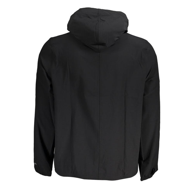 Black Polyester Men's Sport JacketElevate your active wardrobe with the sleek sophistication of Calvin Klein’s Sports Jacket. Tailored for the modern trendsetter, this jacket combines functionality with high fashion. The hooded design, dual-pocket conveni
