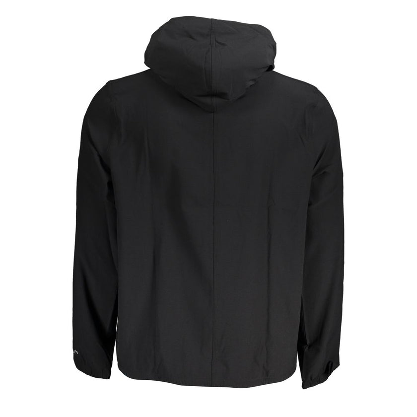 Black Polyester Men's Sport JacketElevate your active wardrobe with the sleek sophistication of Calvin Klein’s Sports Jacket. Tailored for the modern trendsetter, this jacket combines functionality with high fashion. The hooded design, dual-pocket conveni