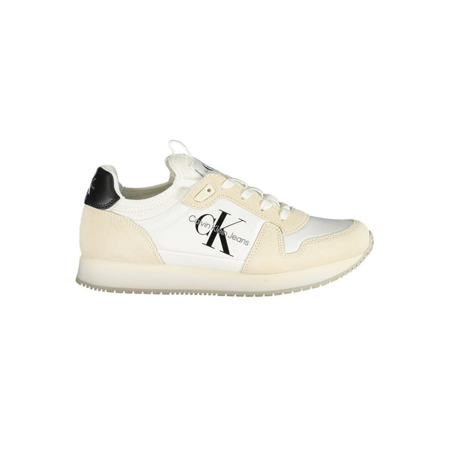 White Polyester Women SneakerElevate your sneaker game with the latest from Calvin Klein. These pristine white kicks boast contrasting details that exude modern chic with every step. Crafted for both style and comfort, the removable footbed ensures person