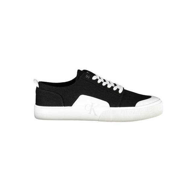 Black Recycled Material Men SneakerElevate your streetwear game with the Calvin Klein difference. A fusion of fashion and sustainability, these sneakers boast a bold black palette accented with striking contrasting details and the iconic logo for an unmis