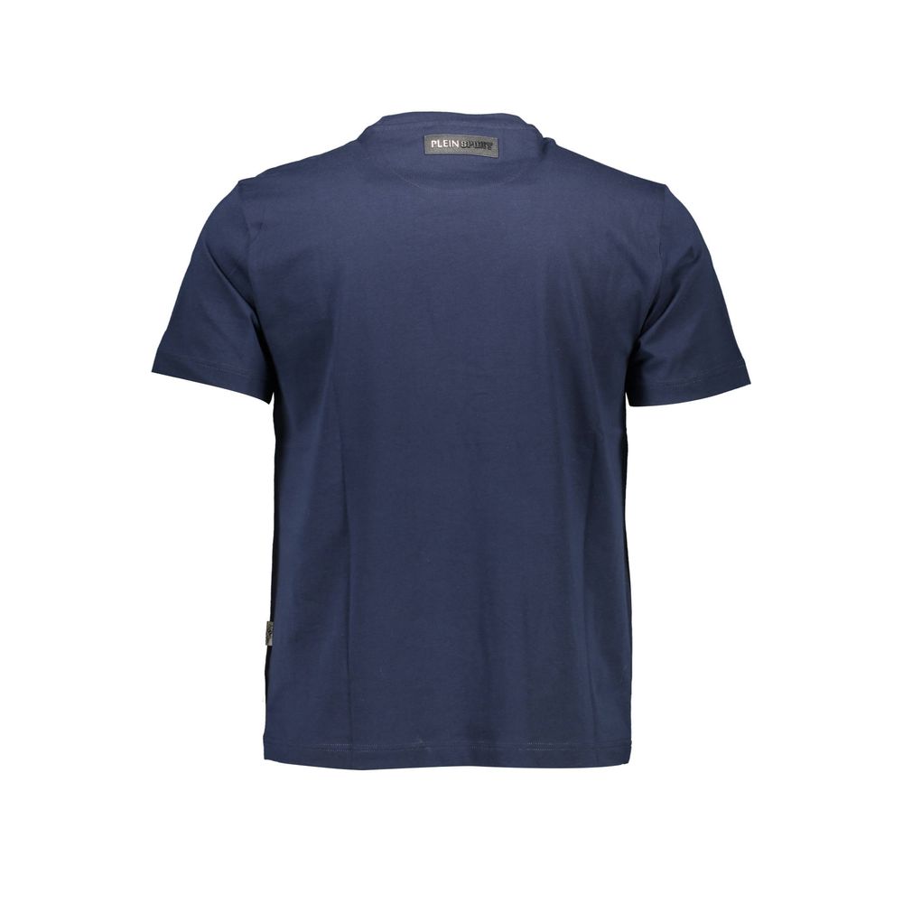 Blue Cotton Men T-ShirtUnleash your inner athlete with effortless style in this striking Plein Sport short sleeve t-shirt. Dominated by bold contrasting details and the unmistakable Plein Sport logo, this crew neck tee is a statement of high-fashion meets