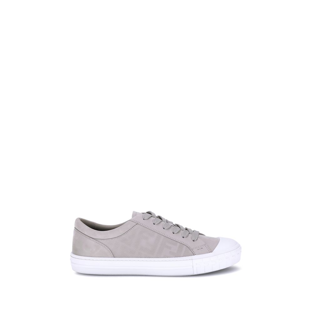 Beige Rubber Low Top SneakersThe Domino Sneakers by Fendi combine style and comfort with a modern and recognizable design. Featuring a round rubber toe and flat sole, they have a front lace-up closure. The all-over FF motif adds an iconic touch, making th