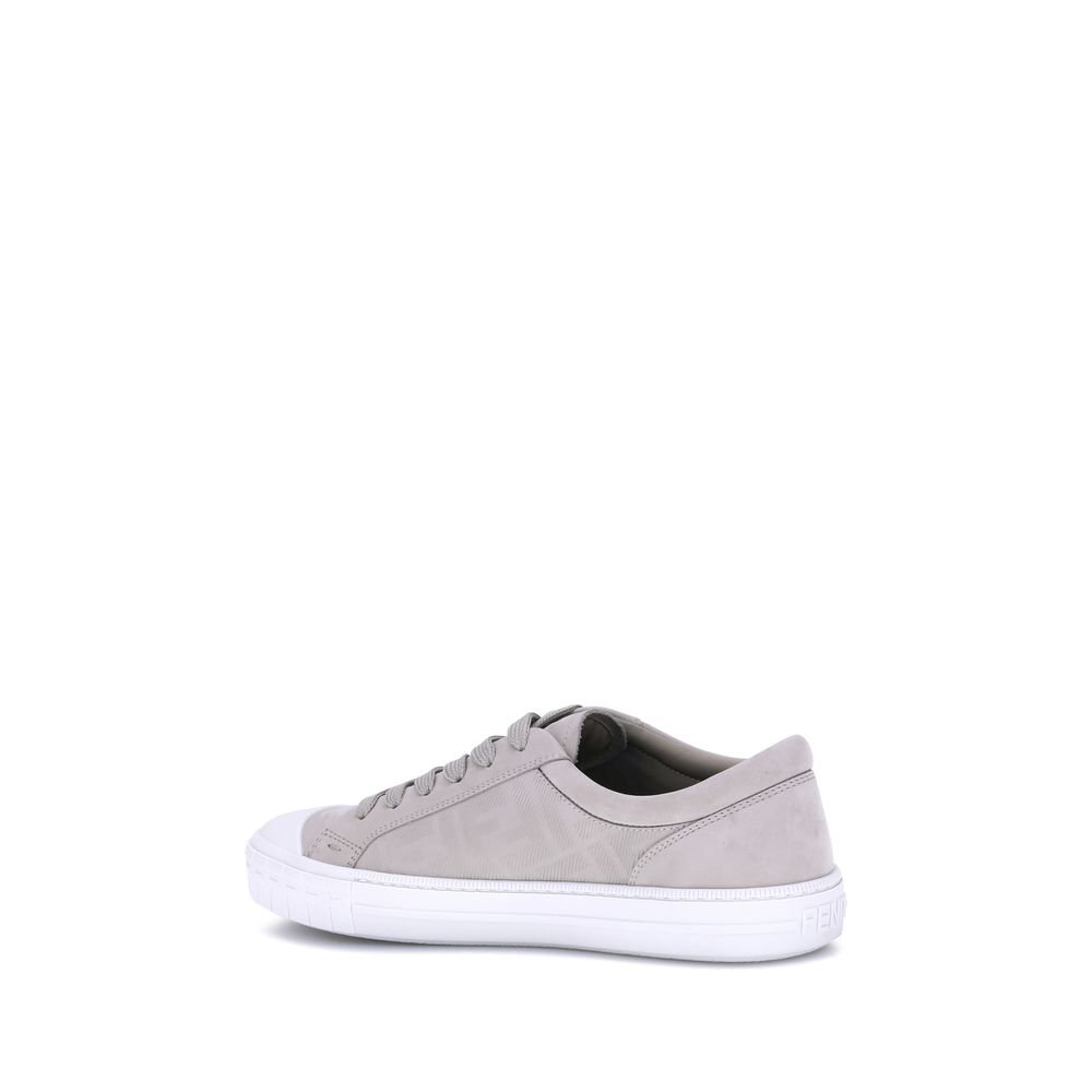 Beige Rubber Low Top SneakersThe Domino Sneakers by Fendi combine style and comfort with a modern and recognizable design. Featuring a round rubber toe and flat sole, they have a front lace-up closure. The all-over FF motif adds an iconic touch, making th
