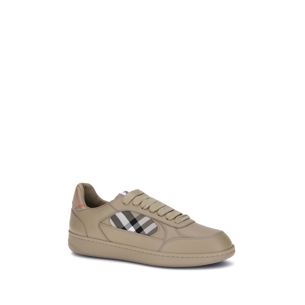 Beige Rubber Low Top SneakersBurberry’s Terrace Sneakers combine premium leather and the signature Check pattern in a sophisticated design. Featuring a padded ankle and a contrasting side panel woven with the classic Burberry Check in the signature sand c
