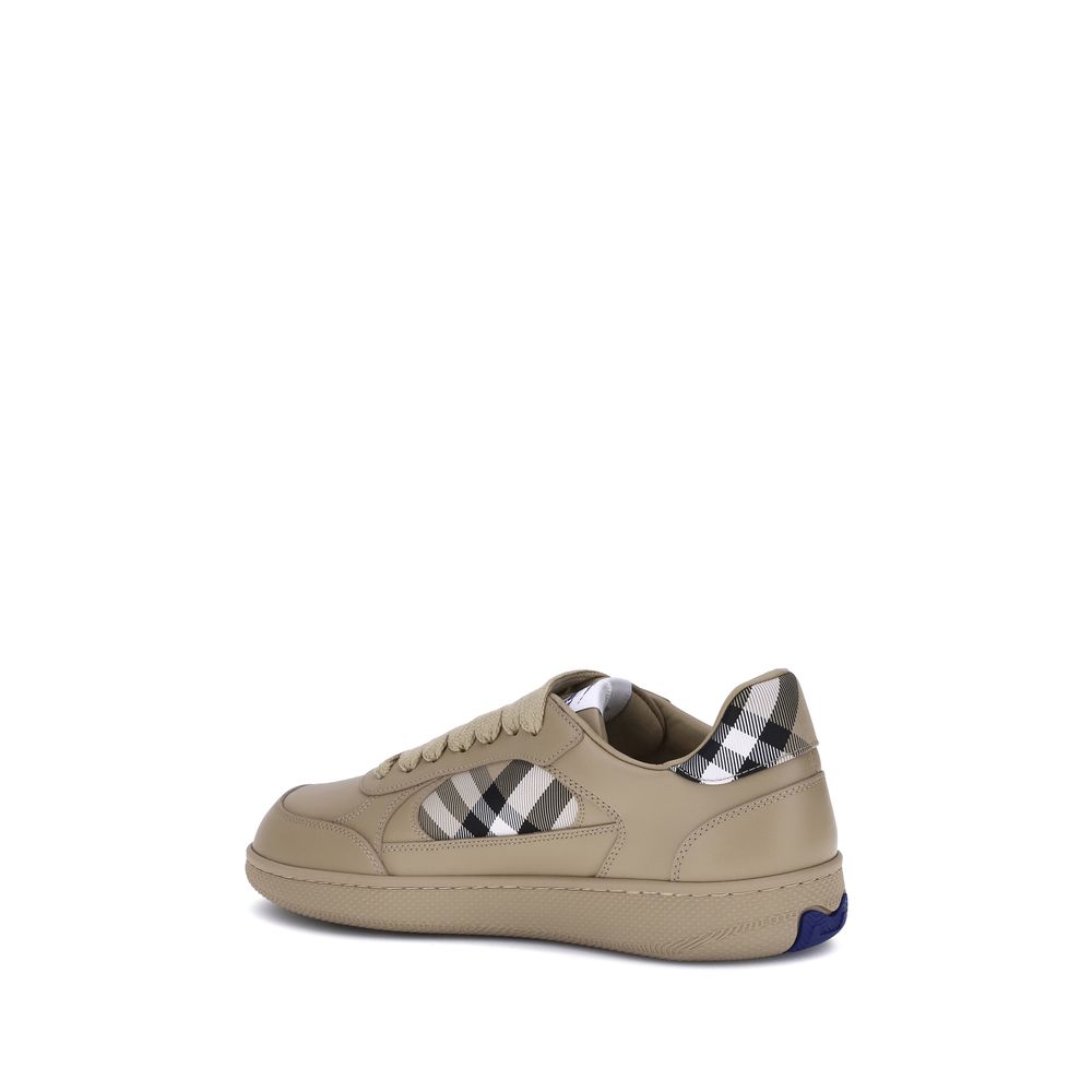 Beige Rubber Low Top SneakersBurberry’s Terrace Sneakers combine premium leather and the signature Check pattern in a sophisticated design. Featuring a padded ankle and a contrasting side panel woven with the classic Burberry Check in the signature sand c