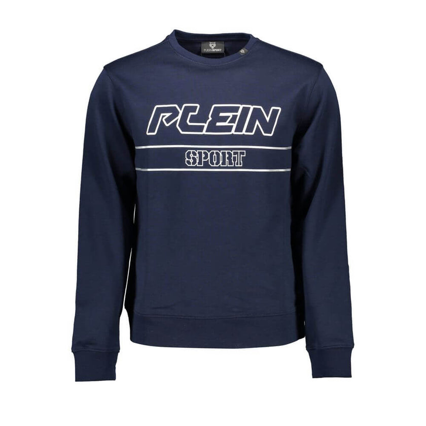 Blue Cotton Men SweaterStep into the realm of luxury and athleticism with this stellar Plein Sport sweatshirt. Crafted for the bold and the fashion-forward, it boasts a distinctive blue hue accented with contrasting details that announce your presence. Th