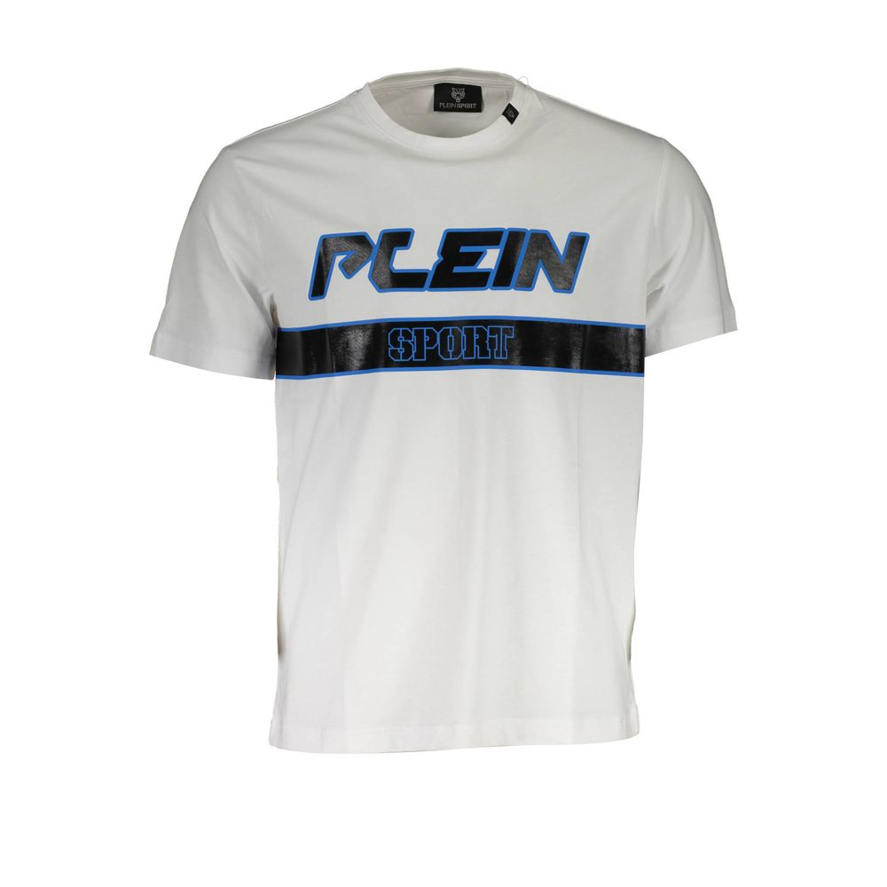 White Cotton Men T-ShirtUnleash the epitome of bold style and athletic elegance with Plein Sport’s latest creation. This short sleeve t-shirt is more than just an item of clothing; it’s a statement. Designed with a crisp, white canvas that perfectly showc