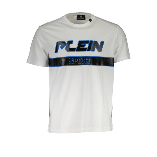 White Cotton Men T-ShirtUnleash the epitome of bold style and athletic elegance with Plein Sport’s latest creation. This short sleeve t-shirt is more than just an item of clothing; it’s a statement. Designed with a crisp, white canvas that perfectly showc