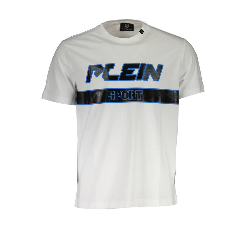 White Cotton Men T-ShirtUnleash the epitome of bold style and athletic elegance with Plein Sport’s latest creation. This short sleeve t-shirt is more than just an item of clothing; it’s a statement. Designed with a crisp, white canvas that perfectly showc