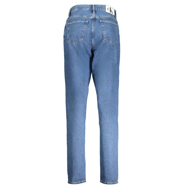 Blue Cotton Women JeansRedefine your denim game with Calvin Klein’s Mom Jeans. Exquisitely crafted for a timeless yet trendy look, these jeans are the epitome of eco-conscious chic with 20% recycled cotton. Designed to flatter with a classic five-pocket c