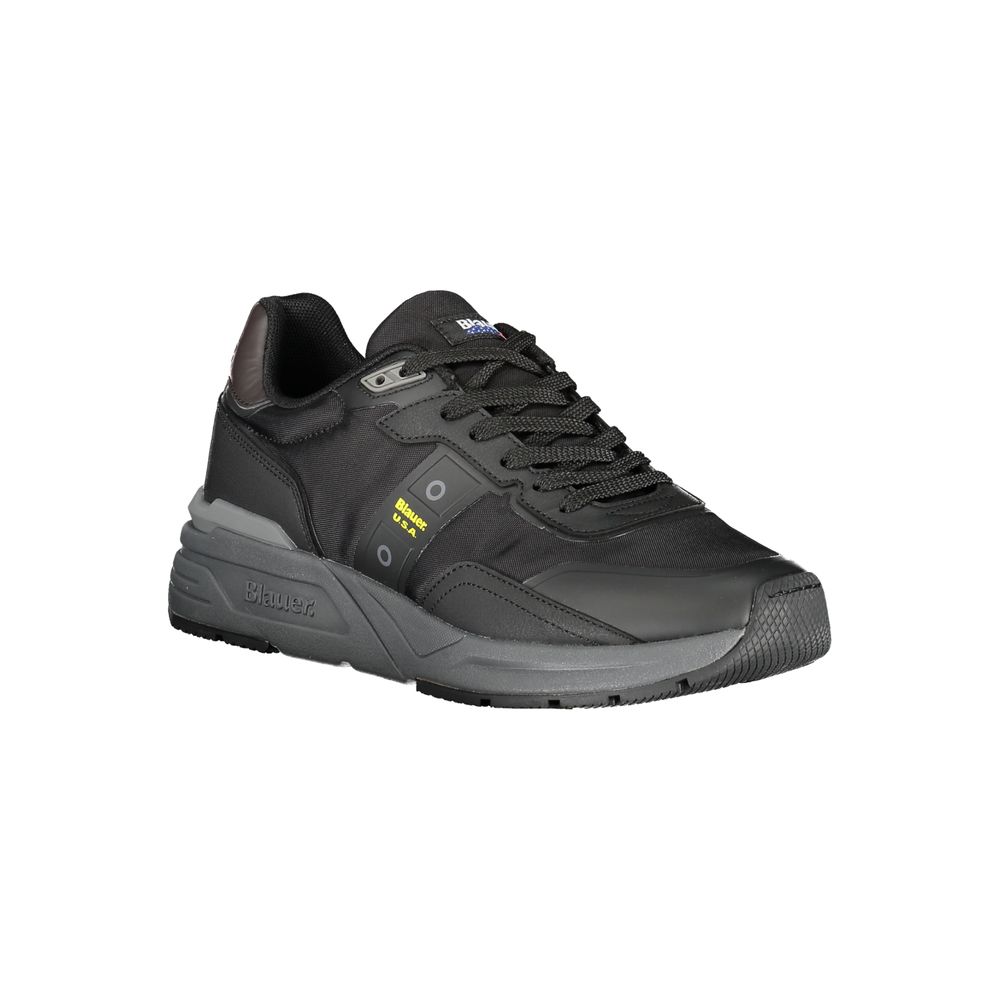 Schwarzer Synthetik-Sneaker mit Blauer-Logo-Detail