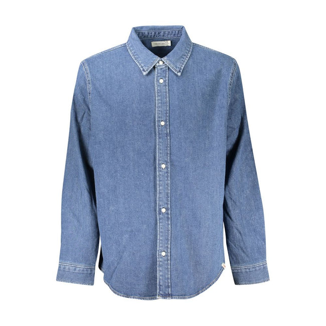 Blue Cotton Men ShirtStep into the seamless blend of sophistication and comfort with this Calvin Klein Long Sleeve Jeans Shirt, tailored to impart an effortless charm to your ensemble. Featuring an Italian collar and sleek button cuffs, each detail is fin