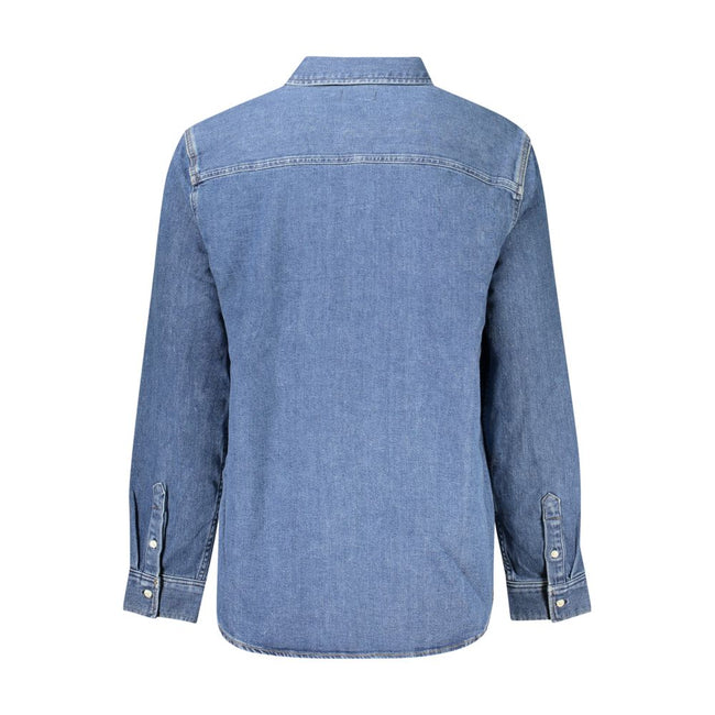 Blue Cotton Men ShirtStep into the seamless blend of sophistication and comfort with this Calvin Klein Long Sleeve Jeans Shirt, tailored to impart an effortless charm to your ensemble. Featuring an Italian collar and sleek button cuffs, each detail is fin