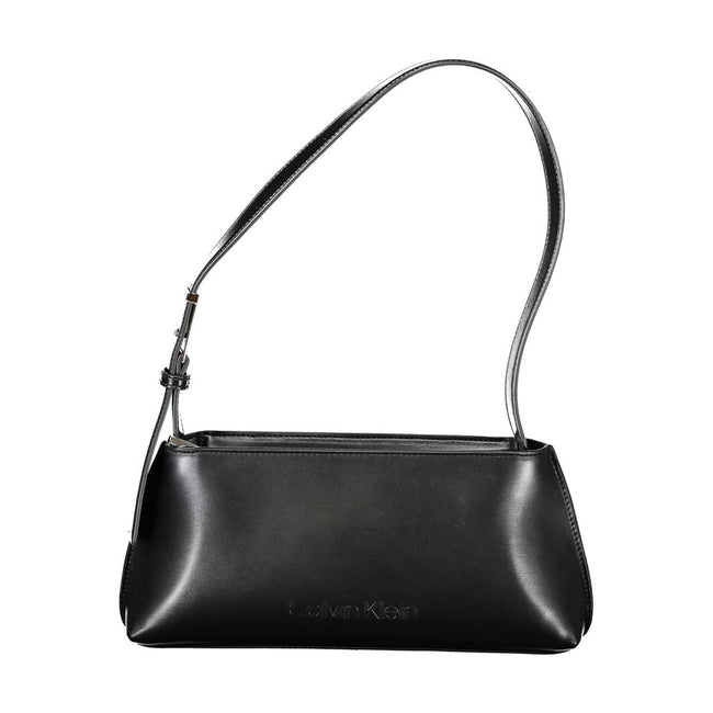 Black Polyester Women HandbagIndulge in the epitome of sleek sophistication with this Calvin Klein masterpiece. Exquisitely crafted with an eye for modernity, this handbag is your ideal accompaniment for a statement-making entrance. Featuring an adjustabl