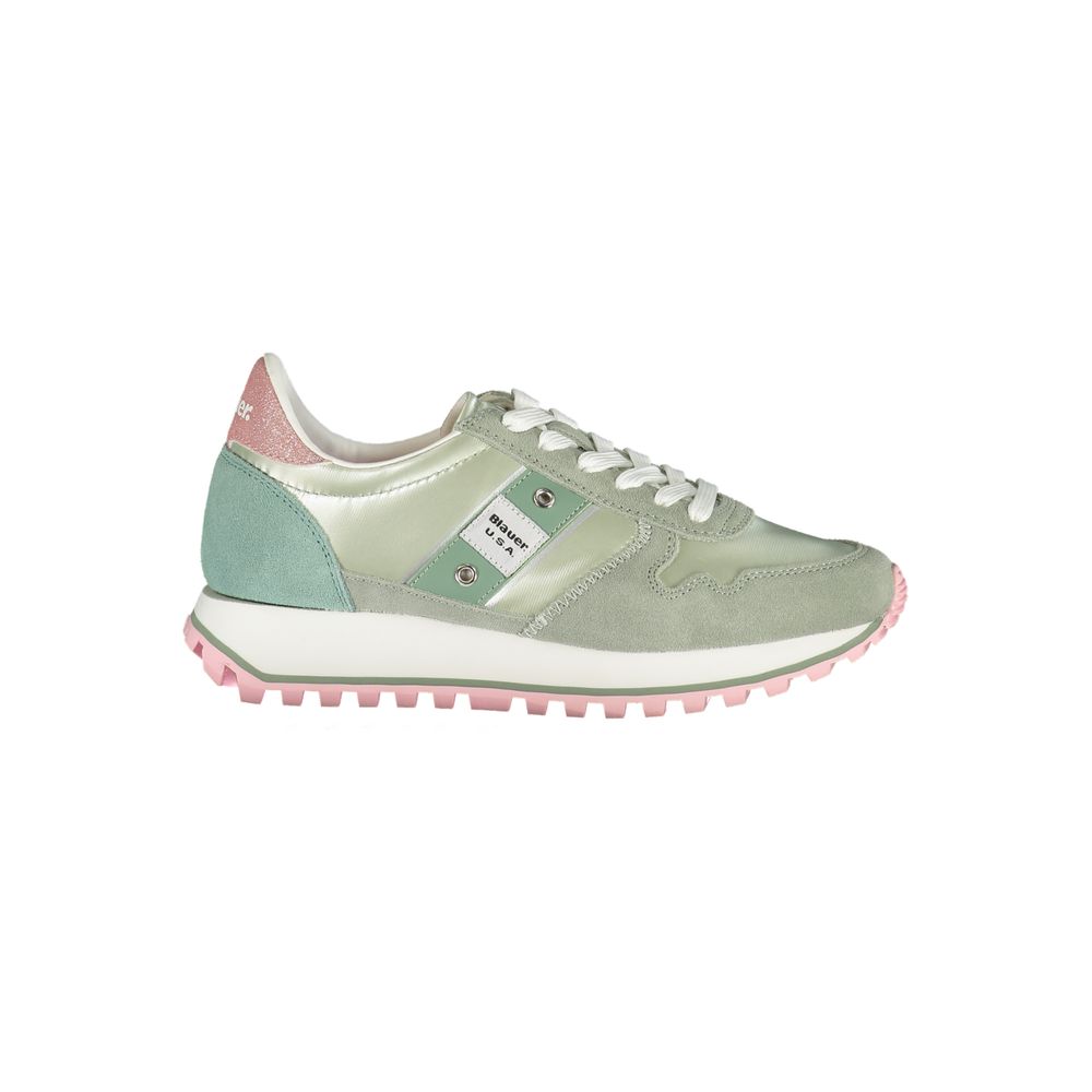 Green Women's Sneakers with Leather and Synthetic Details