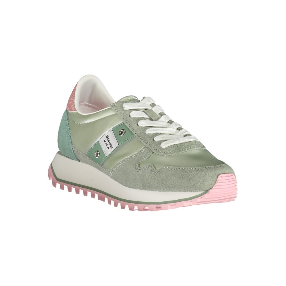 Green Women's Sneakers with Leather and Synthetic Details