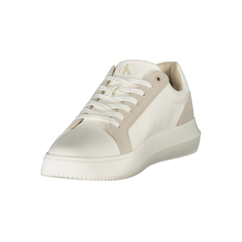 White Leather Men SneakerElevate your stride with the sleek sophistication of Calvin Klein’s latest sneaker creation. Seamlessly blending functionality with high-fashion, this sporty shoe dazzles with its sharp contrasting grey details and the unmistakabl