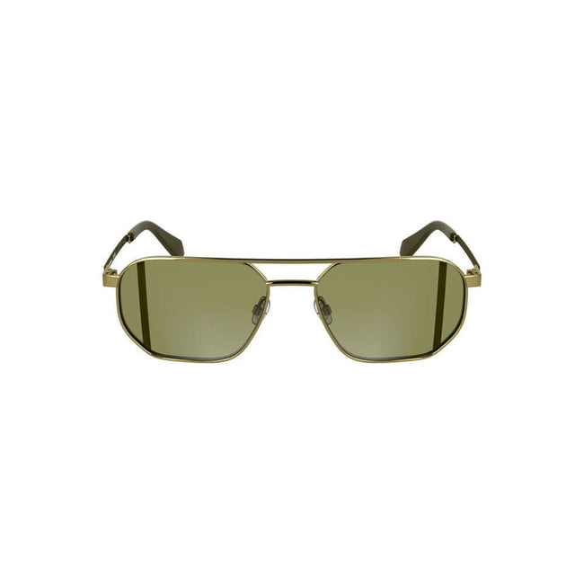 Gold Metal Men SunglassElevate your style quotient with these sophisticated Calvin Klein sunglasses, crafted for the modern connoisseur. The sleek metal frame holds the enigmatic square green lenses, designed to capture attention while offering protection
