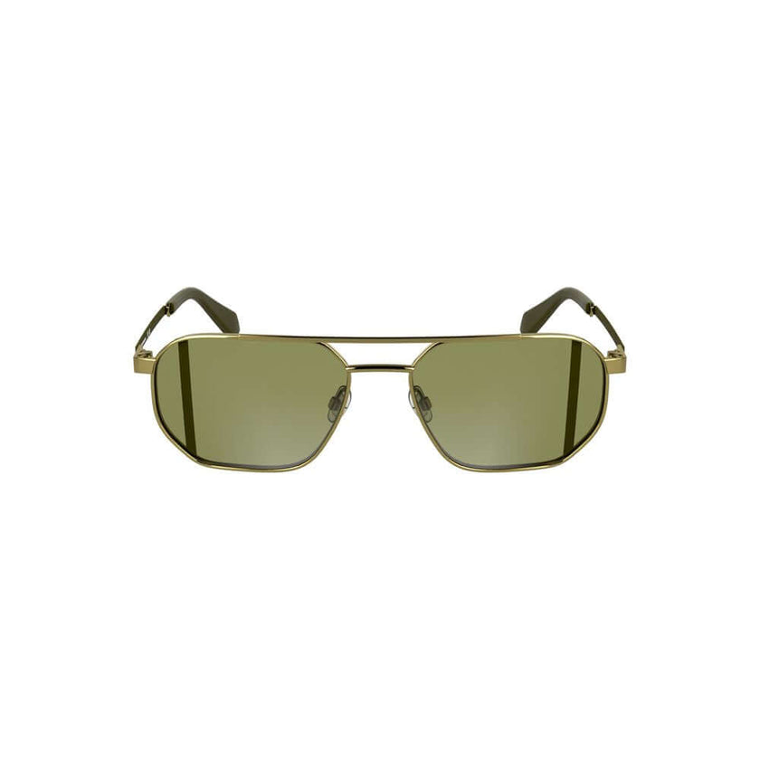 Gold Metal Men SunglassElevate your style quotient with these sophisticated Calvin Klein sunglasses, crafted for the modern connoisseur. The sleek metal frame holds the enigmatic square green lenses, designed to capture attention while offering protection