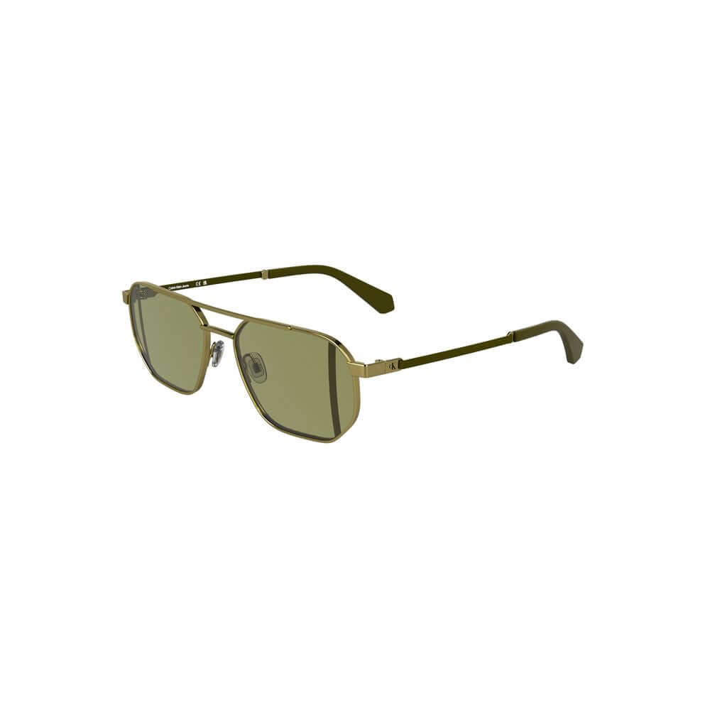 Gold Metal Men SunglassElevate your style quotient with these sophisticated Calvin Klein sunglasses, crafted for the modern connoisseur. The sleek metal frame holds the enigmatic square green lenses, designed to capture attention while offering protection