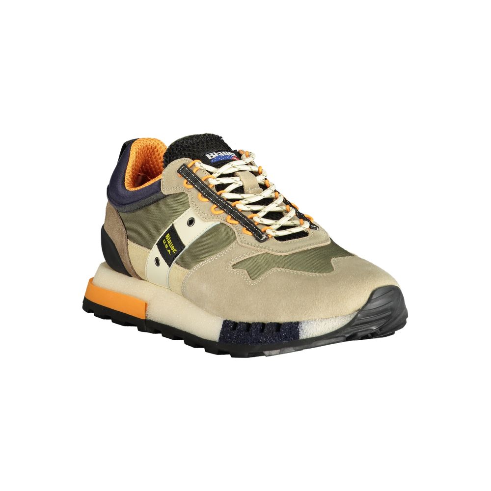 Green Synthetic Leather Men’s Sneakers with Removable Footbed