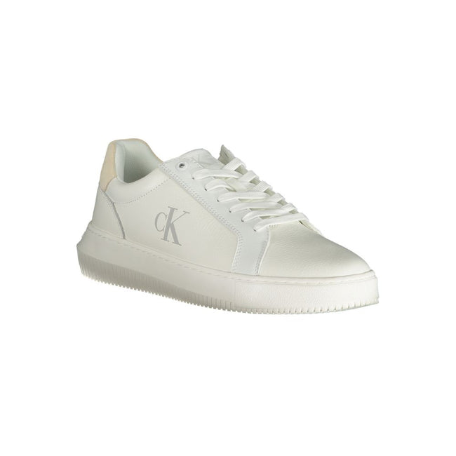 White Polyethylene Men SneakerElevate your sneaker game with the latest offering from Calvin Klein. These sleek kicks are a symphony of style and comfort, featuring a crisp white palette complemented by bold contrasting details. Every step feels personali