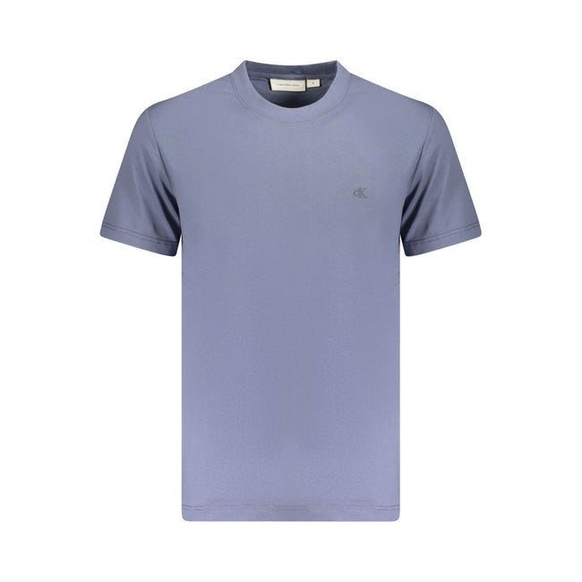 Blue Cotton Men T-ShirtRevamp your wardrobe with the sleek sophistication of a Calvin Klein creation. This short sleeve t-shirt, featuring a classic crew neck, is a true representation of the brand’s minimalist aesthetics—emboldened with a striking logo t