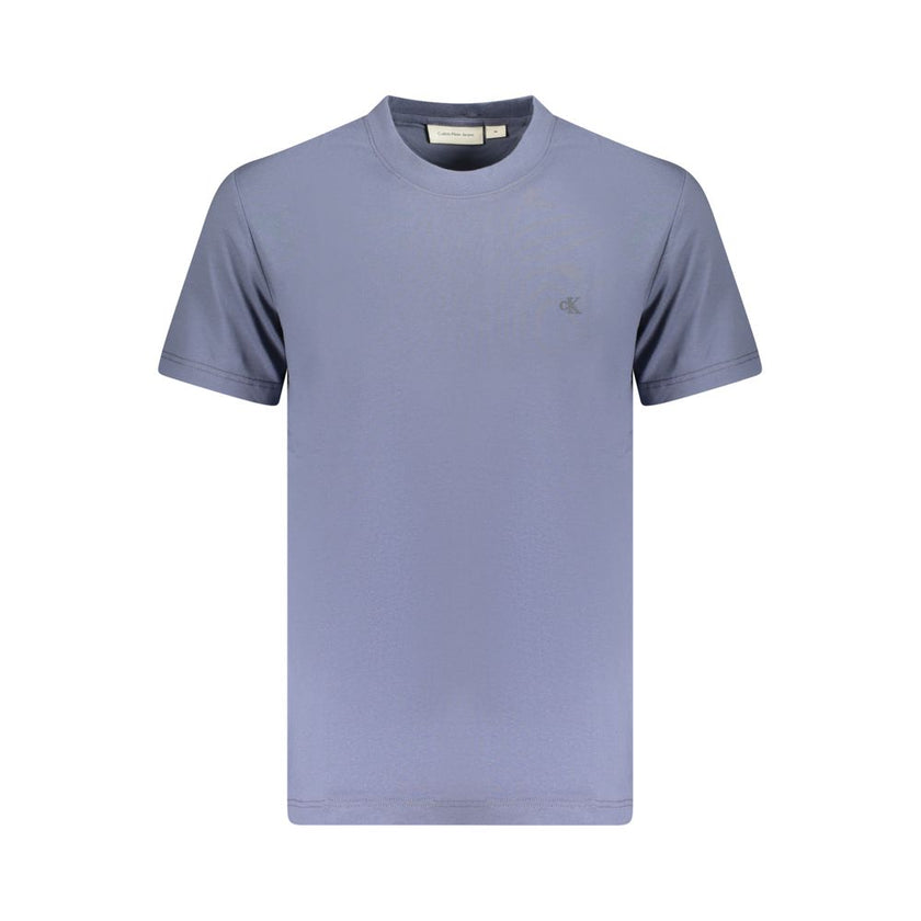 Blue Cotton Men T-ShirtRevamp your wardrobe with the sleek sophistication of a Calvin Klein creation. This short sleeve t-shirt, featuring a classic crew neck, is a true representation of the brand’s minimalist aesthetics—emboldened with a striking logo t