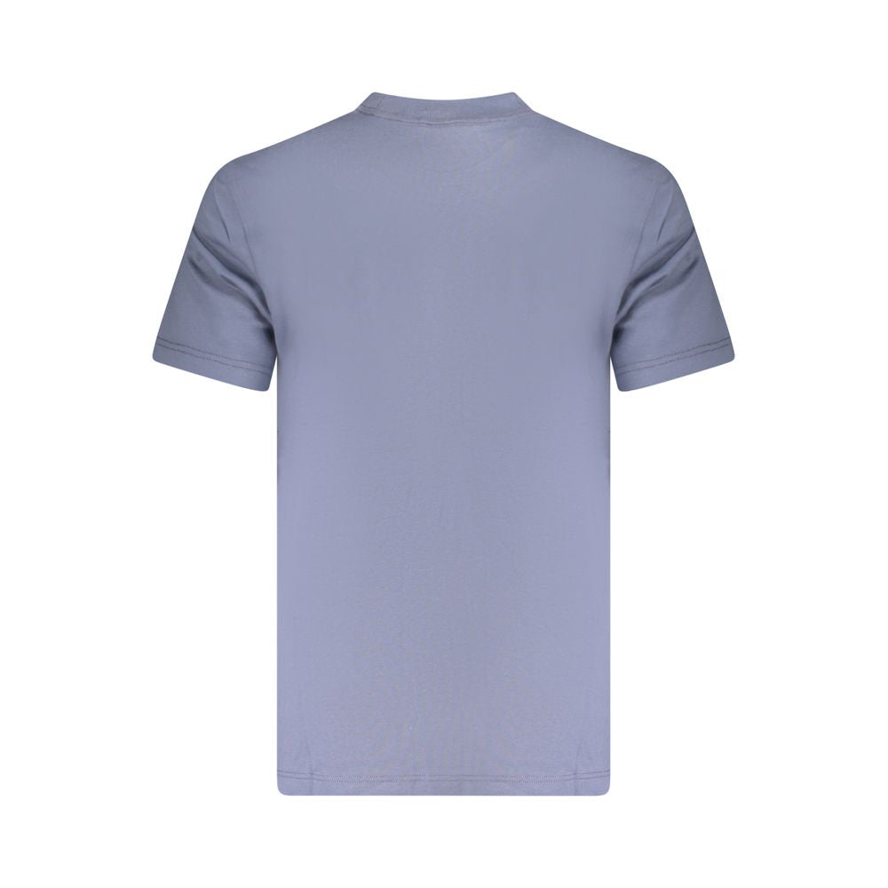 Blue Cotton Men T-ShirtRevamp your wardrobe with the sleek sophistication of a Calvin Klein creation. This short sleeve t-shirt, featuring a classic crew neck, is a true representation of the brand’s minimalist aesthetics—emboldened with a striking logo t