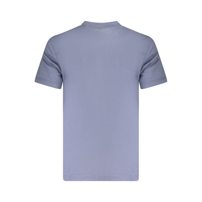 Blue Cotton Men T-ShirtRevamp your wardrobe with the sleek sophistication of a Calvin Klein creation. This short sleeve t-shirt, featuring a classic crew neck, is a true representation of the brand’s minimalist aesthetics—emboldened with a striking logo t