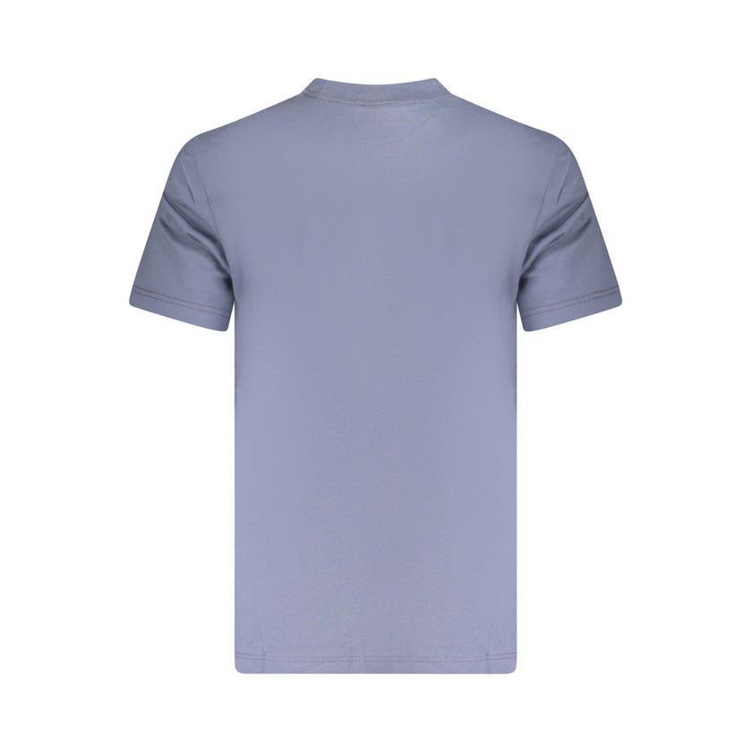 Blue Cotton Men T-ShirtRevamp your wardrobe with the sleek sophistication of a Calvin Klein creation. This short sleeve t-shirt, featuring a classic crew neck, is a true representation of the brand’s minimalist aesthetics—emboldened with a striking logo t