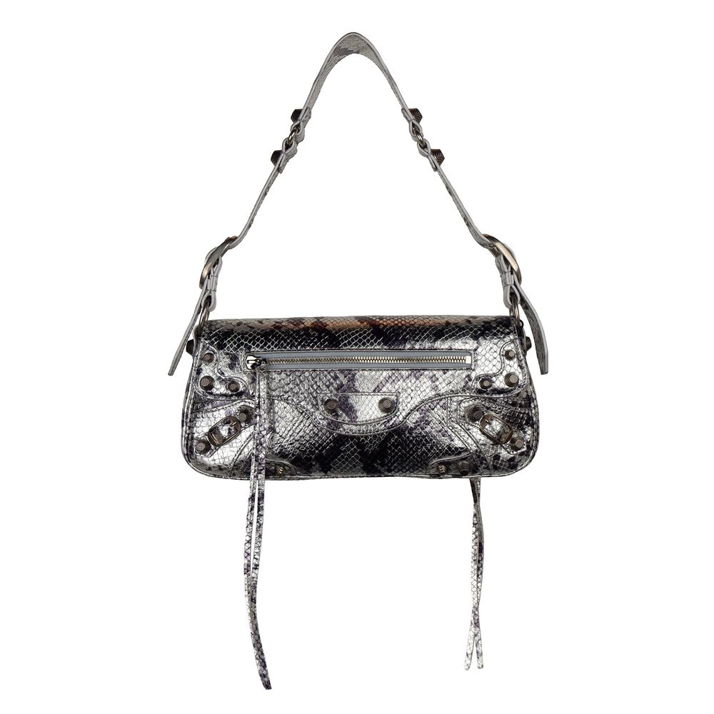 Gray Calfskin HandbagBalenciaga shoulder bag, silver snakeskin pattern, made in italy, button and zipper closure. Measurements: 31x15x8cmGray Calfskin Handbag${tagsBalenciagaAulae Gray Calfskin Handbag BalenciagaAulae Gray Calfskin Handbag Balenciaga shou