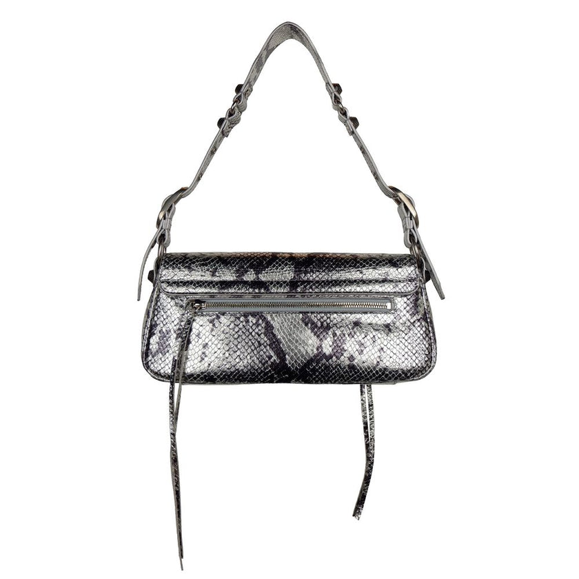 Gray Calfskin HandbagBalenciaga shoulder bag, silver snakeskin pattern, made in italy, button and zipper closure. Measurements: 31x15x8cmGray Calfskin Handbag${tagsBalenciagaAulae Gray Calfskin Handbag BalenciagaAulae Gray Calfskin Handbag Balenciaga shou