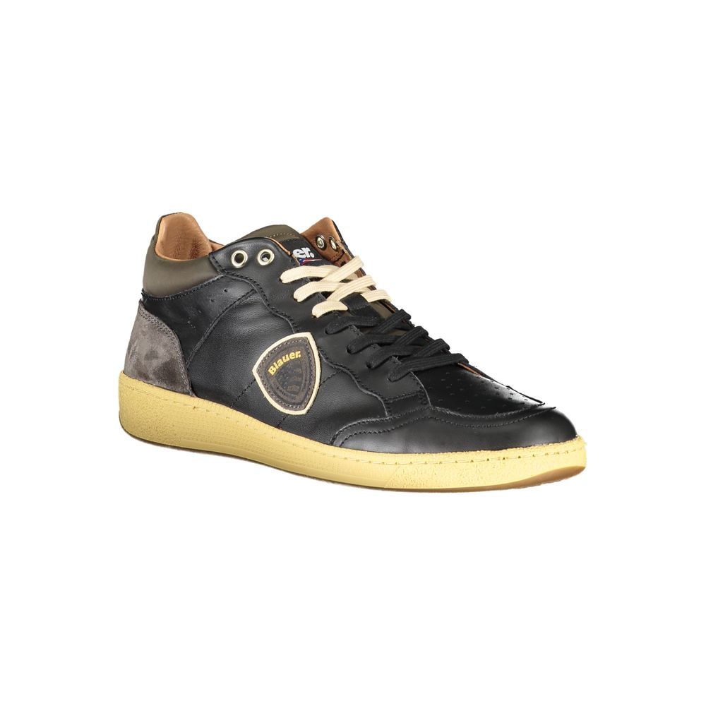 Black Leather Sneakers with Contrast Lace-Up Detail