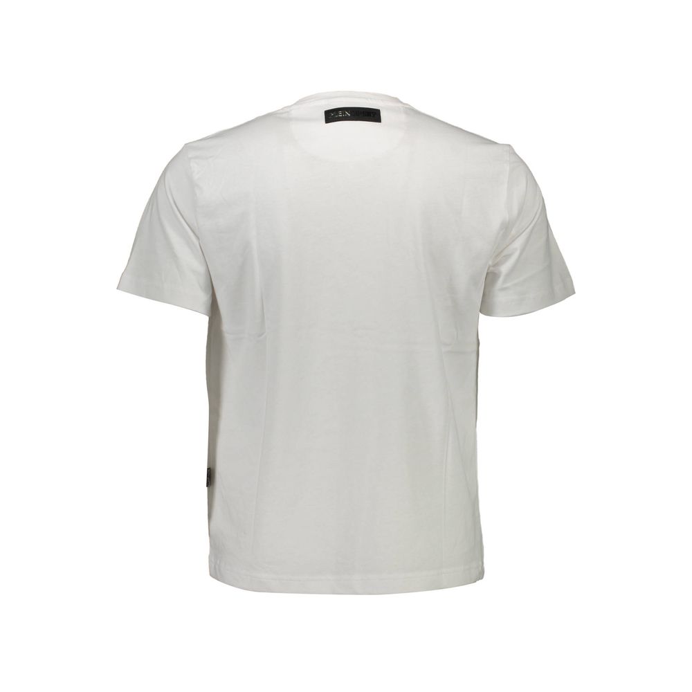 White Cotton Men T-ShirtCrafted for the style connoisseur, the Plein Sport short sleeve T-shirt is a bold testament to contemporary fashion. Adorned with an eye-catching print and contrasting details that make a statement, this piece boasts the signature