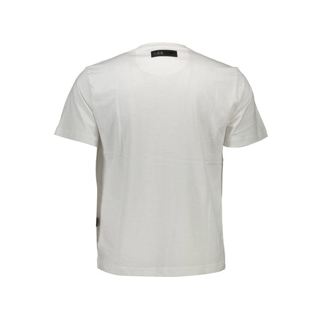 White Cotton Men T-ShirtCrafted for the style connoisseur, the Plein Sport short sleeve T-shirt is a bold testament to contemporary fashion. Adorned with an eye-catching print and contrasting details that make a statement, this piece boasts the signature