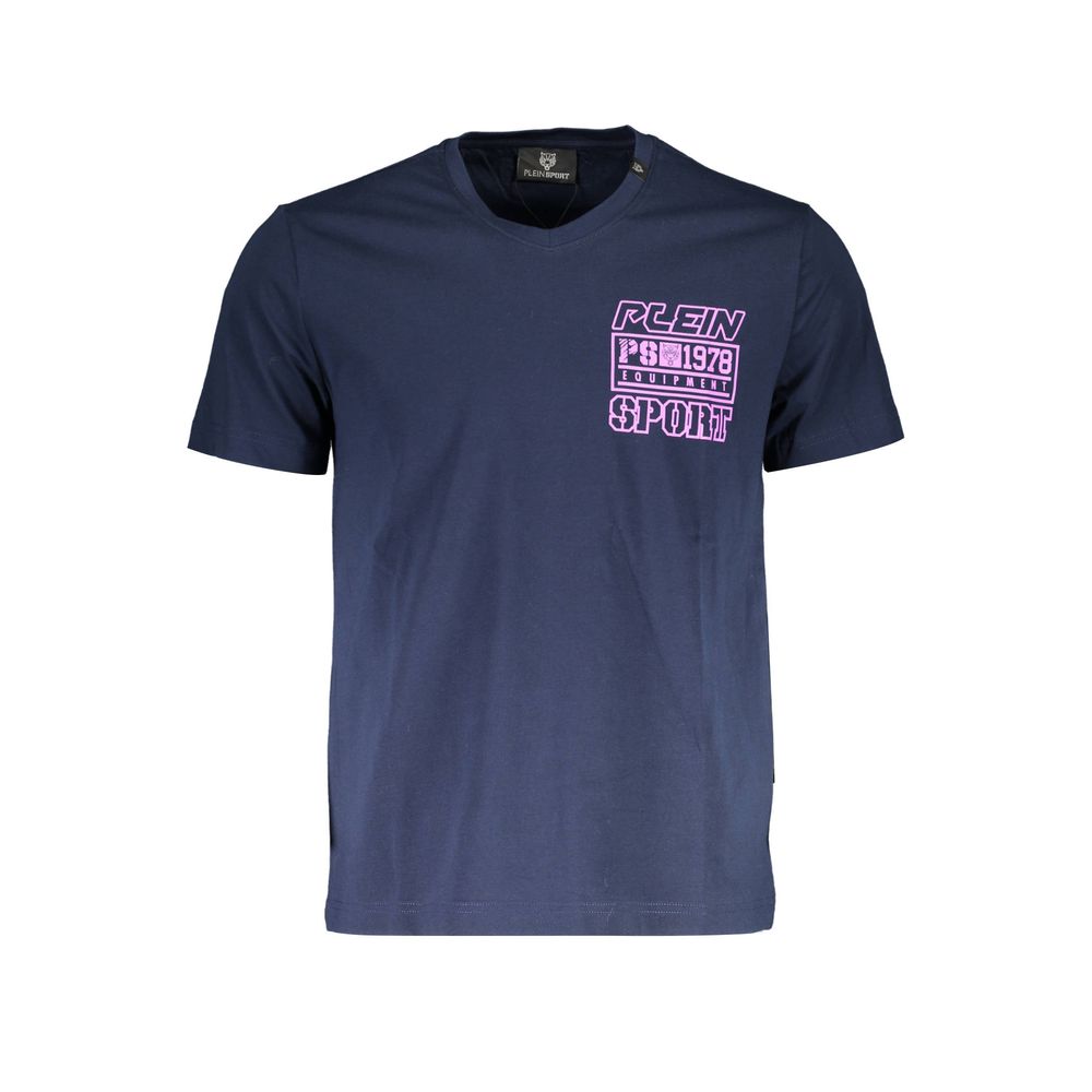Blue Cotton Men T-ShirtUnleash your bold fashion sensibilities with Plein Sport’s captivating blue t-shirt. Exuding confidence through its striking print and prominently displayed logo, this piece is designed for those who dare to stand out from the crowd